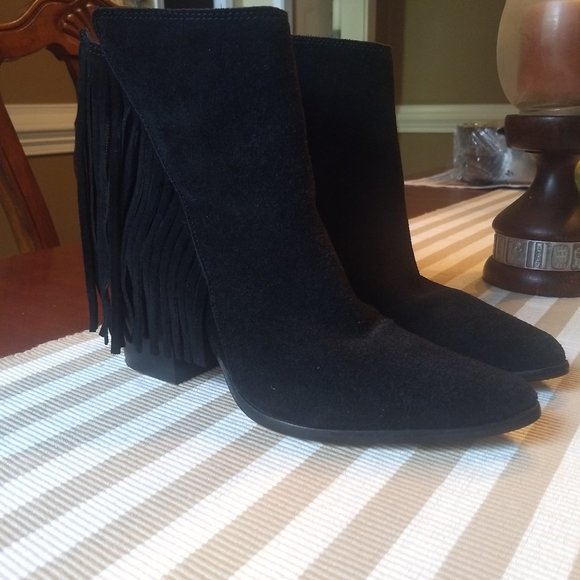 Rowen  Side Tasseled  Suede Black Ankle Boots - Picture 7 of 9